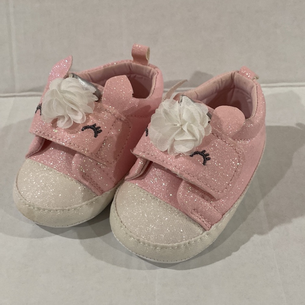 Carters pink and white glitter unicorn shoes size 3-6 months